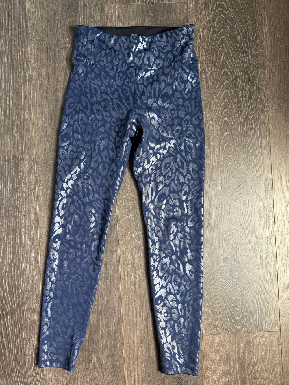 Heroine Sport Navy Blue Metallic Leopard Print Leggings Shimmer Small Luxury Fit - Picture 2 of 7